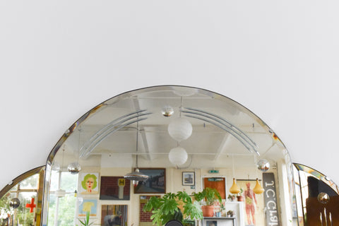 Vintage Art Deco Style Frameless Overmantle Mirror with Cut Glass and Smoked Glass Panels