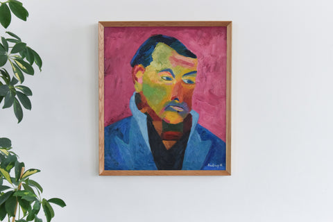 Vintage Audrey Harling Portrait Painting of a Man
