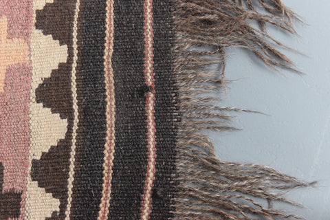 Vintage Aztec Patterned Geometric Wool Kilim Rug