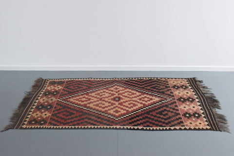 Vintage Aztec Patterned Geometric Wool Kilim Rug