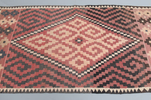 Vintage Aztec Patterned Geometric Wool Kilim Rug