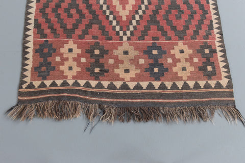 Vintage Aztec Patterned Geometric Wool Kilim Rug