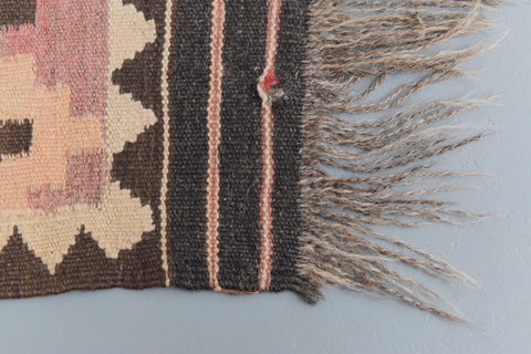 Vintage Aztec Patterned Geometric Wool Kilim Rug
