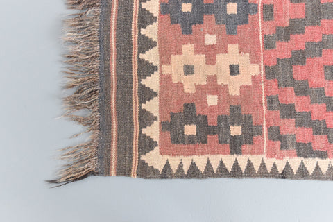 Vintage Aztec Patterned Geometric Wool Kilim Rug