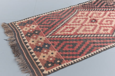 Vintage Aztec Patterned Geometric Wool Kilim Rug