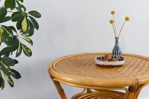 Vintage Bamboo and Wicker Circular Coffee Table