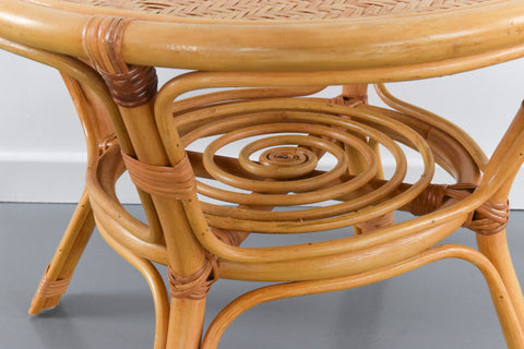 Vintage Bamboo and Wicker Circular Coffee Table
