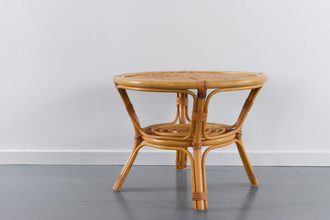 Vintage Bamboo and Wicker Circular Coffee Table