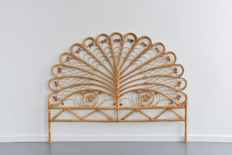 Vintage Rattan Bamboo Double Headboard