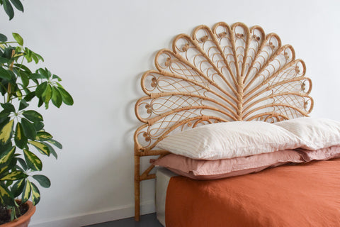 Vintage Rattan Bamboo Double Headboard