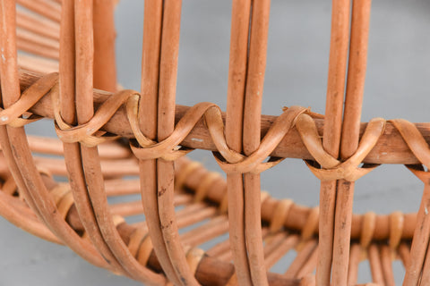 Vintage Bamboo and Wicker Franco Albini Style Lobster Pot Footstool Ottoman