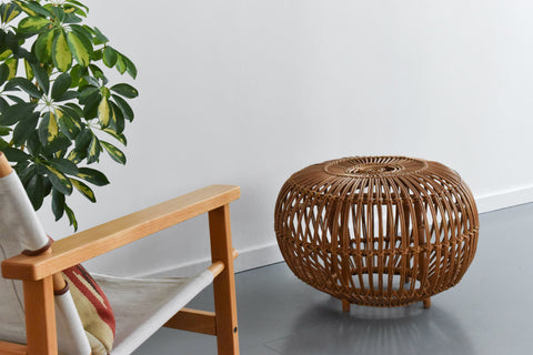 Vintage Bamboo and Wicker Franco Albini Style Lobster Pot Footstool Ottoman