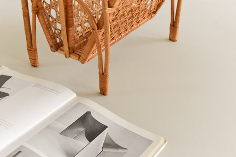 Vintage Bamboo and Wicker Magazine Rack
