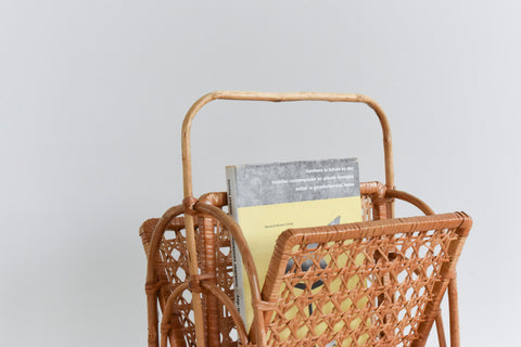 Vintage Bamboo and Wicker Magazine Rack