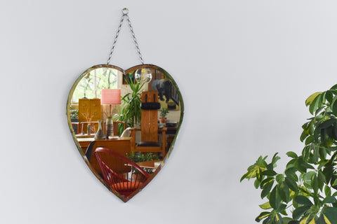 Vintage Frameless Bevelled Heart Shaped Mirror