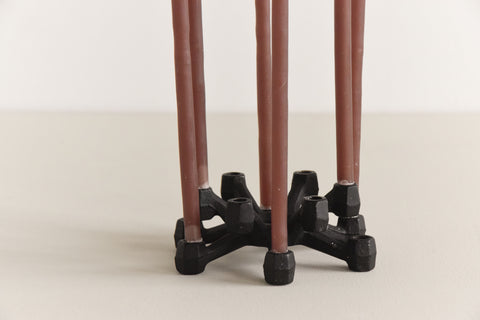 Vintage Small 1960s Black Cast Iron Japanese Candelabra