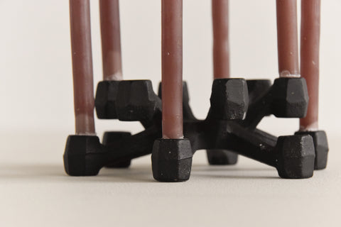 Vintage Small 1960s Black Cast Iron Japanese Candelabra