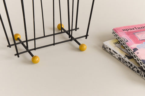 Vintage Black and Yellow Atomic Wire Magazine Rack