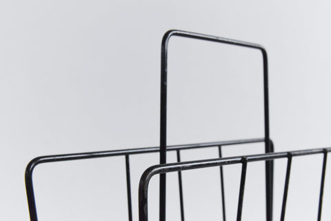 Vintage Black and Yellow Atomic Wire Magazine Rack