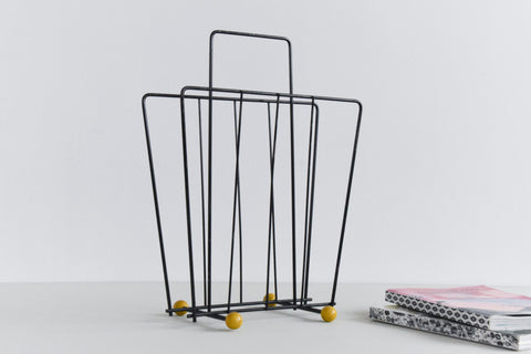 Vintage Black and Yellow Atomic Wire Magazine Rack