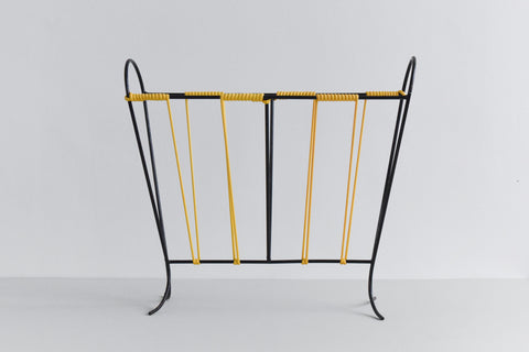 Vintage Black and Yellow Metal and Plastic Magazine Rack