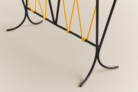 Vintage Black and Yellow Metal and Plastic Magazine Rack