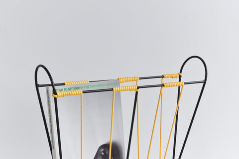 Vintage Black and Yellow Metal and Plastic Magazine Rack