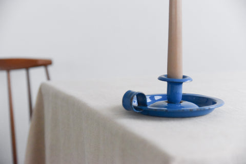 Vintage Rustic Blue Enamel Candle Holder