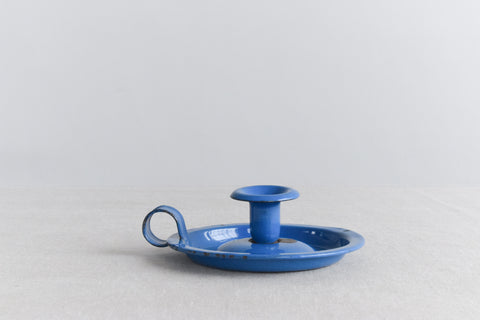 Vintage Rustic Blue Enamel Candle Holder