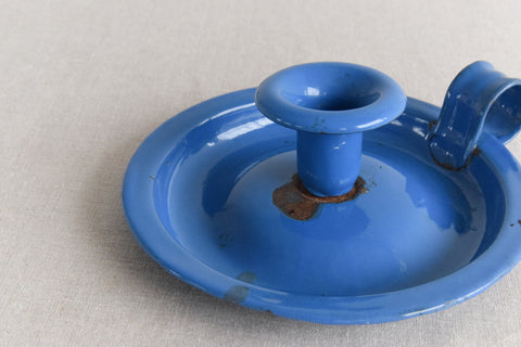 Vintage Rustic Blue Enamel Candle Holder