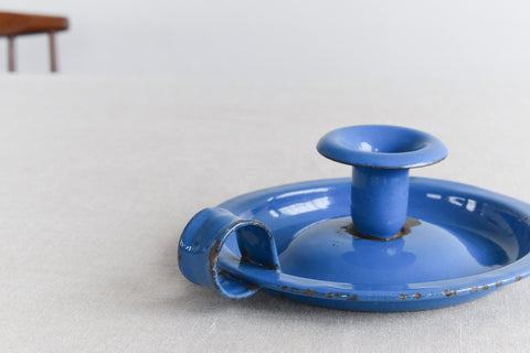Vintage Rustic Blue Enamel Candle Holder