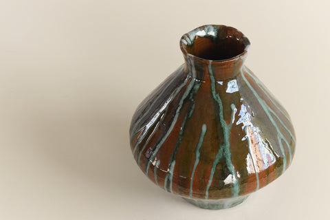 Vintage Brown and Green Studio Pottery Vase
