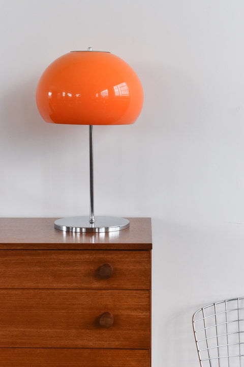 Vintage Chrome and Orange Plastic Mushroom Table Lamp
