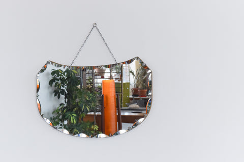 Vintage Frameless Crescent Bevelled Mirror