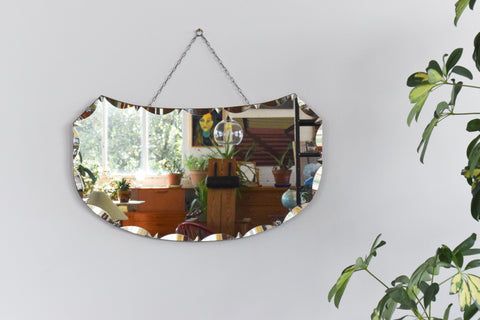 Vintage Frameless Crescent Bevelled Mirror