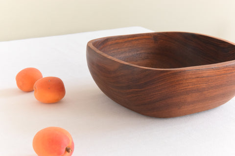 Vintage Danish Handcrafted Wooden Square Bowl
