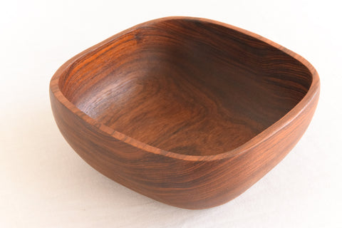 Vintage Danish Handcrafted Wooden Square Bowl