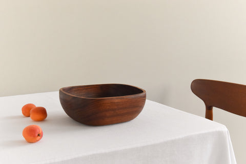 Vintage Danish Handcrafted Wooden Square Bowl