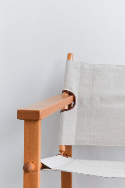 Vintage Danish Hyllinge Mobler Beech and Canvas Sling Lounge Chair