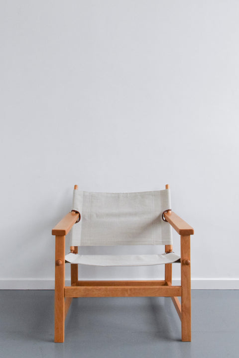 Vintage Danish Hyllinge Mobler Beech and Canvas Sling Lounge Chair