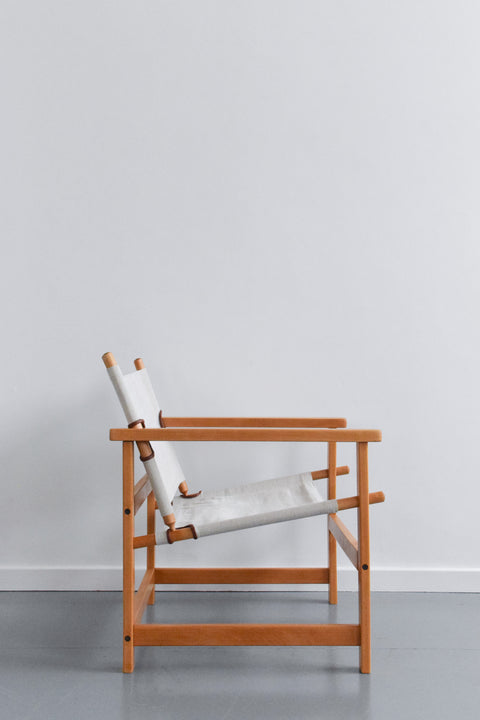 Vintage Danish Hyllinge Mobler Beech and Canvas Sling Lounge Chair