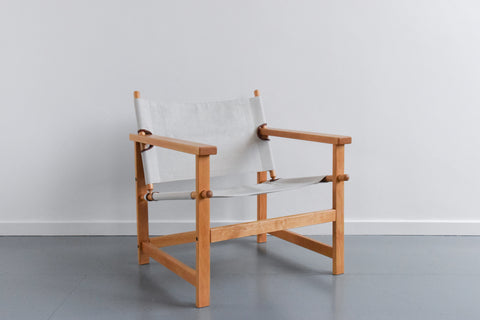 Vintage Danish Hyllinge Mobler Beech and Canvas Sling Lounge Chair