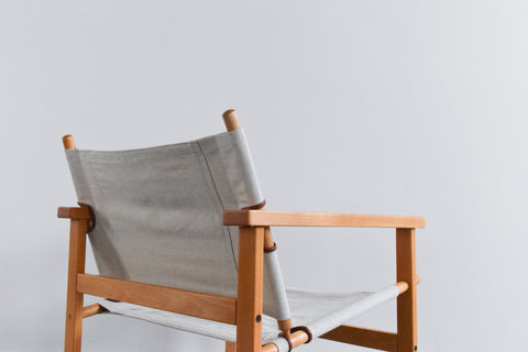 Vintage Danish Hyllinge Mobler Beech and Canvas Sling Lounge Chair