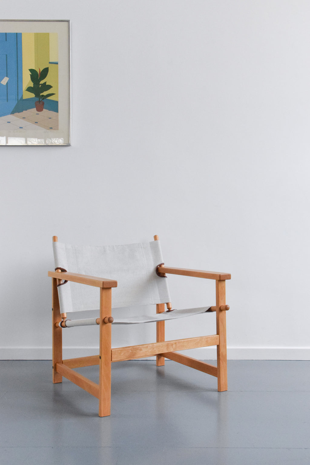 Vintage Danish Hyllinge Mobler Beech and Canvas Sling Lounge Chair