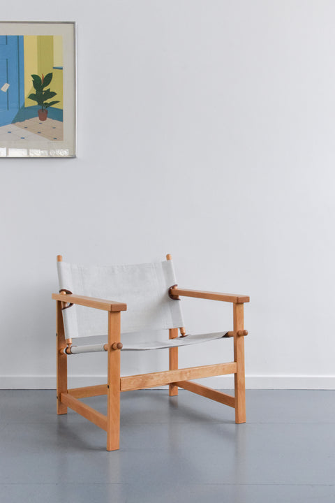 Vintage Danish Hyllinge Mobler Beech and Canvas Sling Lounge Chair