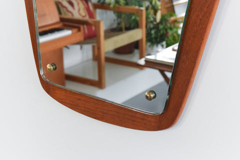 Vintage Danish Teak Framed Asymmetric Mirror