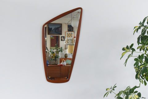Vintage Danish Teak Framed Asymmetric Mirror