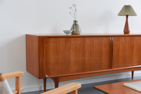 Vintage Danish Teak Tambour Door Sideboard by Bernhard Pedersen & Son Model 142