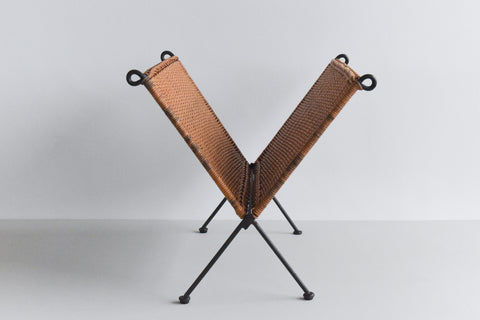 Vintage Folding Wicker / Rattan and Metal Magazine Rack