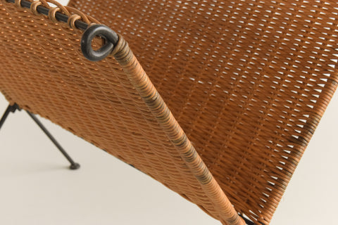 Vintage Folding Wicker / Rattan and Metal Magazine Rack